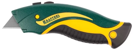 Нож &quot;WERK&quot; металлический, KRAFTOOL 09241, с запасными выдвижным трапец лезвиями, 5шт, усил корпус, быстрая замена лезвия, тип &quot;А24&quot;,19мм 09241_z01 купить в Урае