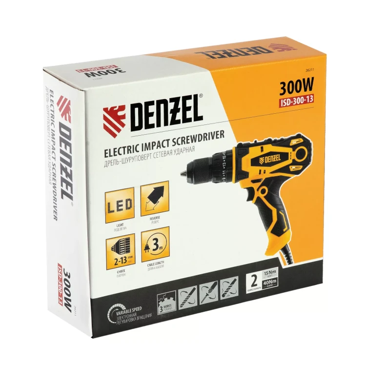 Дрель-шуруповерт сетевая ударная Denzel 26211, ISD-300-13 купить в Урае