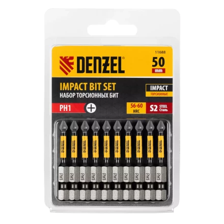 Бита IMPACT, PH1x50 мм, лазерная обработка шлица, сталь S2, 10 шт., Е 6,3 Denzel 11688 купить в Урае