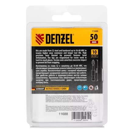 Бита IMPACT, PH1x50 мм, лазерная обработка шлица, сталь S2, 10 шт., Е 6,3 Denzel 11688 купить в Урае