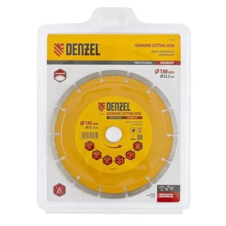 Диск алмазный отрезной сегментный 180 х 22,2 мм сухая резка DENZEL артикул 73103 купить в Урае