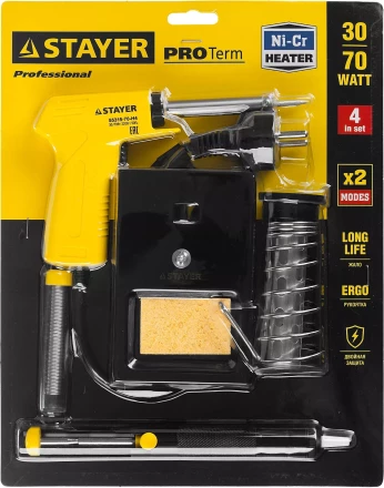 Набор для паяльных работ STAYER &quot;PROFI&quot; PROTerm, 55315-70-H4 паяльник 55307 + подставка + припой + шприц, 60 Вт 55315-70-H4 купить в Урае