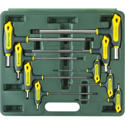 Набор KRAFTOOL Ключи "INDUSTRIE" имбусовые,Cr-Mo(S2),Т-образные, эргоном двухкомп рукоятка,HEX,с шариком,9 шт,в боксе 27454-H9