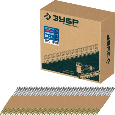 ЗУБР SN34 (D34) 50 х 2.8 мм, реечные гвозди рифленые оцинкованные, 5000 шт (305399-50) купить в Урае