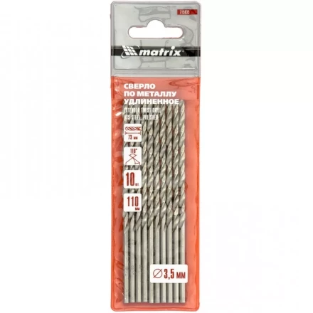 Сверло по металлу 3,5х110 мм полированное удлиненное HSS 10 штук цилиндрический хвостовик MATRIX 715035 купить в Урае