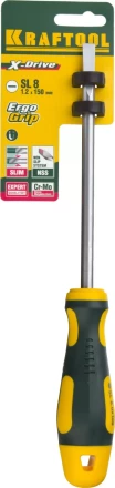 Отвертка KRAFTOOL, Cr-Mo-V сталь, двухкомпонентная противоскользящая рукоятка, SL, 8,0x150мм 250071-8.0-150 купить в Урае