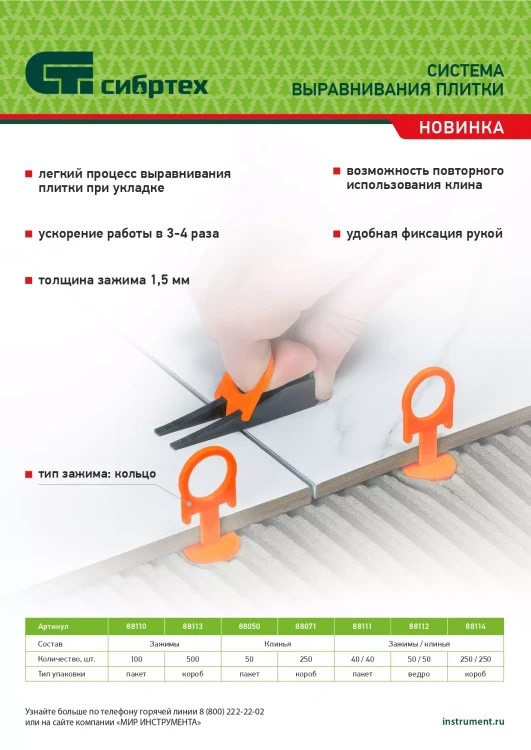 Комплект зажим и клин для системы выравнивания плитки СВП Кольцо, 40/40 шт. в пакете Сибртех 88111 купить в Урае