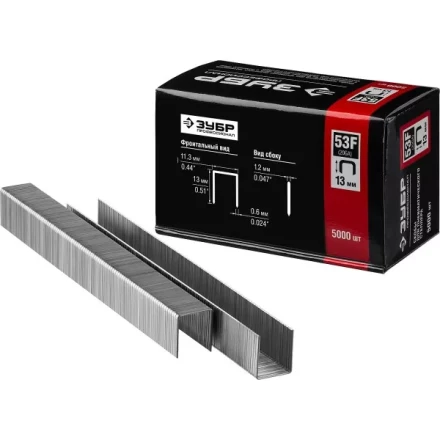 Скобы тип 53F, 13 мм, особотвердые, ЗУБР &quot;ПРОФЕССИОНАЛ&quot; 31950-13, 5000 шт 31950-13 купить в Урае