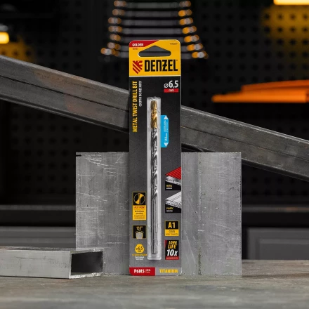 Сверло спиральное по металлу Denzel 6,5 х 148 мм, Р6М5, Golden Tip, удлиненное, 718257 купить в Урае