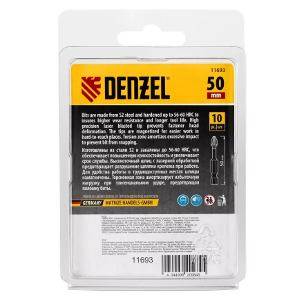 Бита IMPACT, PZ3x50 мм, лазерная обработка шлица, сталь S2, 10 шт., Е 6,3 Denzel 11693 купить в Урае