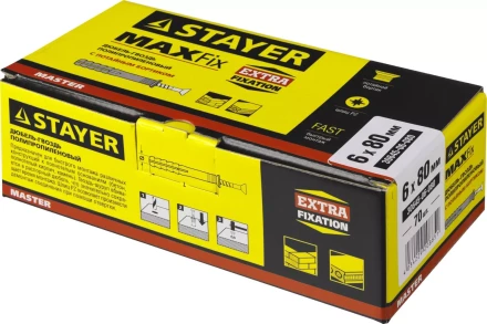 Дюбель-гвоздь полипропиленовый, потайный бортик, 6 x 80 мм, 70 шт, STAYER Master 30645-06-080 30645-06-080 купить в Урае