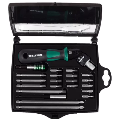 Отвертка KRAFTOOL &quot;EXPERT&quot;, реверсивно-рычажная, с битами и головками, 22шт 25555-H22 купить в Урае