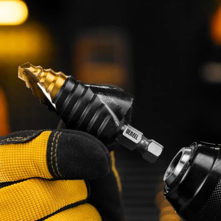 Сверло ступенчатое Denzel 723605, 9-12-15-18-21-24-27-30-33-36 мм, Р6М5, 6-гр. хвостовик купить в Урае