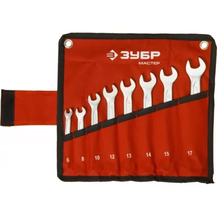 Набор ЗУБР &quot;МАСТЕР&quot;: Ключ гаечный комбинированный, Cr-V сталь, хромированный, 6-17мм, 8шт 27087-H8 купить в Урае