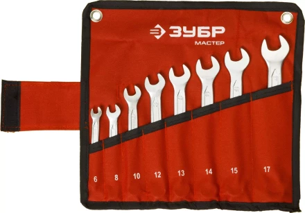 Набор ЗУБР &quot;МАСТЕР&quot;: Ключ гаечный комбинированный, Cr-V сталь, хромированный, 6-17мм, 8шт 27087-H8 купить в Урае
