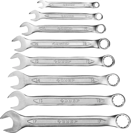 Набор ЗУБР &quot;МАСТЕР&quot;: Ключ гаечный комбинированный, Cr-V сталь, хромированный, 6-17мм, 8шт 27087-H8 купить в Урае