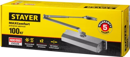 Доводчик дверной STAYER, для дверей массой до 100 кг, цвет серебро 37915-100 купить в Урае