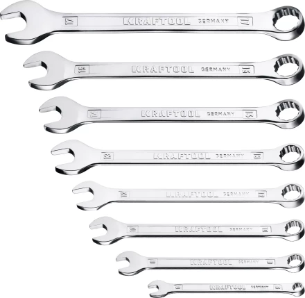 Наборы ключей комбинированных KRAFTOOL, Cr-V, DIN 3110, на пластиковой подвеске 27079-H8C купить в Урае