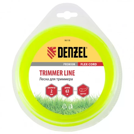 Леска для триммера круглая 2 мм х 63 м блистер Flex cord Denzel 96118 купить в Урае