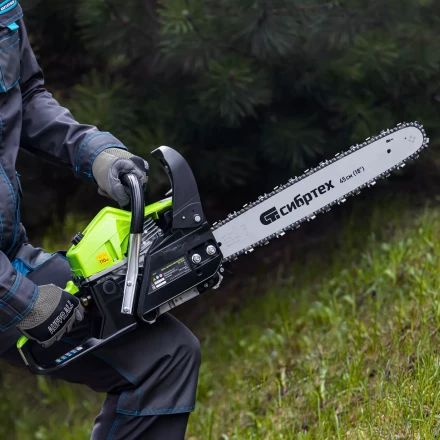 Пила цепная бензиновая Сибртех БП-5245 95209, 52 см3, шина 45 см, шаг 0.325, паз 1,5 мм, 72 звена купить в Урае