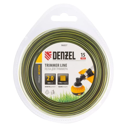 Леска для триммера двухкомпонентная квадратная, 2,0мм х 15м, блистер SkyCutter Denzel 96837 купить в Урае