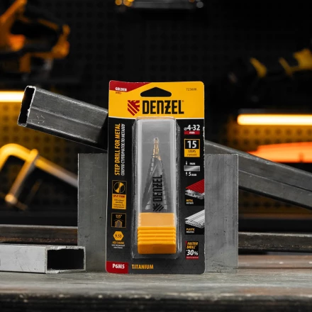 Сверло ступенчатое Denzel 723606, 4-6-8-10-12-14-16-18-20-22-24-26-28-30-32 мм, Р6М5, 6-гр. хвостовик купить в Урае