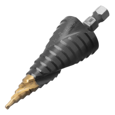 Сверло ступенчатое Denzel 723606, 4-6-8-10-12-14-16-18-20-22-24-26-28-30-32 мм, Р6М5, 6-гр. хвостовик купить в Урае