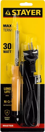 Паяльник MAXTerm с деревянной рукояткой, жало- конус, STAYER 55310-30, 30 Вт 55310-30 купить в Урае