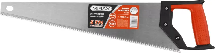 Ножовка по дереву (пила) MIRAX Universal 450 мм, 5 TPI, рез вдоль и поперек волокон, для крупных и средних заготовок 1502-47_z01 купить в Урае