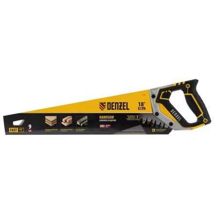 Ножовка по дереву, 450 мм, 9 TPI, зуб 3D, металлопластиковая рукоятка Denzel 24140 купить в Урае
