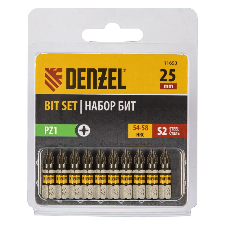 Бита PZ1х25, сталь S2, шестигранный профиль, 10 шт. Е 6,3 Denzel 11653 купить в Урае
