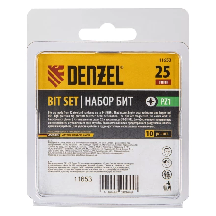 Бита PZ1х25, сталь S2, шестигранный профиль, 10 шт. Е 6,3 Denzel 11653 купить в Урае