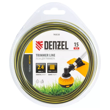 Леска для триммера двухкомпонентная квадратная, 2,4мм х 15м, блистер SkyCutter Denzel 96838 купить в Урае