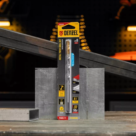 Сверло спиральное по металлу Denzel, 8 х 165 мм, Р6М5, Golden Tip, удлиненное, 718260 купить в Урае