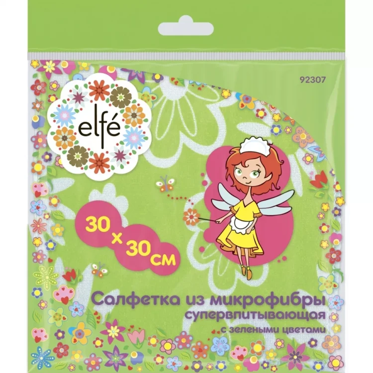 Салфетки из микрофибры с зелеными цветами 300х300 мм Elfe 92307 купить в Урае