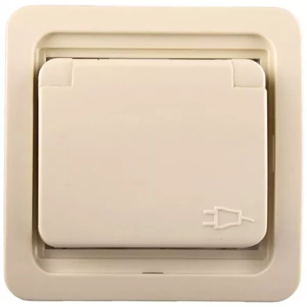Розетка СВЕТОЗАР &quot;ГАММА&quot; одинарная с крышкой, с заземлением, цвет бежевый,16А/~250В SV-54110-B купить в Урае