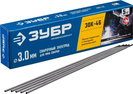 ЗУБР Д 3.0 х 350 мм, 5 кг в коробке, ЗОК-46 рутил-целлюлозный, электрод сварочный, Профессионал (40035-3.0) купить в Урае