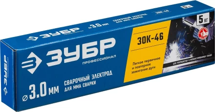 ЗУБР Д 3.0 х 350 мм, 5 кг в коробке, ЗОК-46 рутил-целлюлозный, электрод сварочный, Профессионал (40035-3.0) купить в Урае