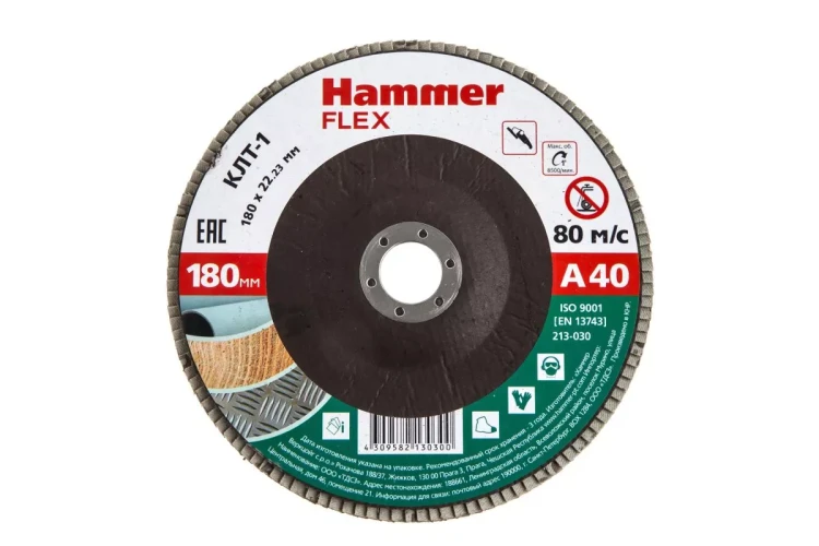 Круг Лепестковый Торцевой (КЛТ) HAMMER КЛТ 1 Ф180х22 Р40 213-030 купить в Урае