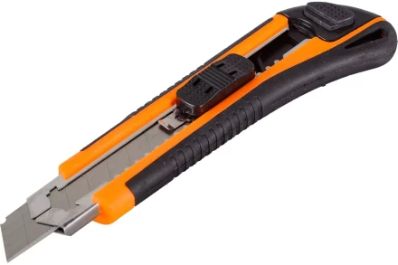 Нож с выдвижным лезвием 18 мм, двухкомпонентный корпус, металлическая направляющая, автоматический фиксатор, Вихрь 73/10/10/4 купить в Урае