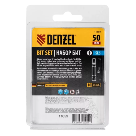 Бита SL5,0х50, сталь S2, шестигранный профиль, 10 шт. Е 6,3 Denzel 11659 купить в Урае