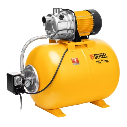 Насосная станция Denzel 97311, PSL1100X, 1100 Вт, 3600 л/ч, ресивер 50 л, подъем 45 м, нержавейка купить в Урае