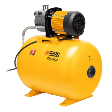 Насосная станция Denzel 97311, PSL1100X, 1100 Вт, 3600 л/ч, ресивер 50 л, подъем 45 м, нержавейка купить в Урае