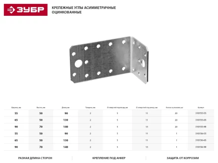 Крепежный уголок ЗУБР &quot;МАСТЕР&quot; асимметричный, 90х70х140мм, 1шт 310156-90 купить в Урае