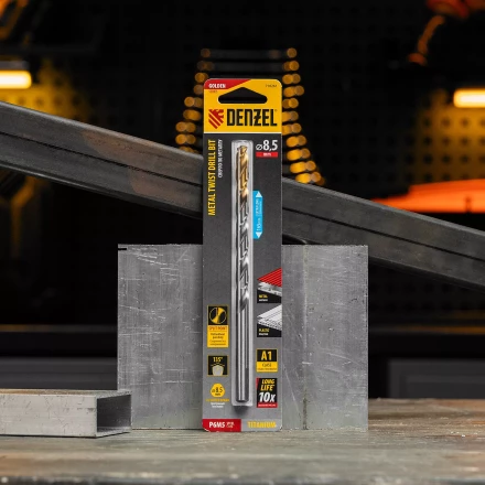 Сверло спиральное по металлу Denzel, 8,5 х 165 мм, Р6М5, Golden Tip, удлиненное, 718261 купить в Урае