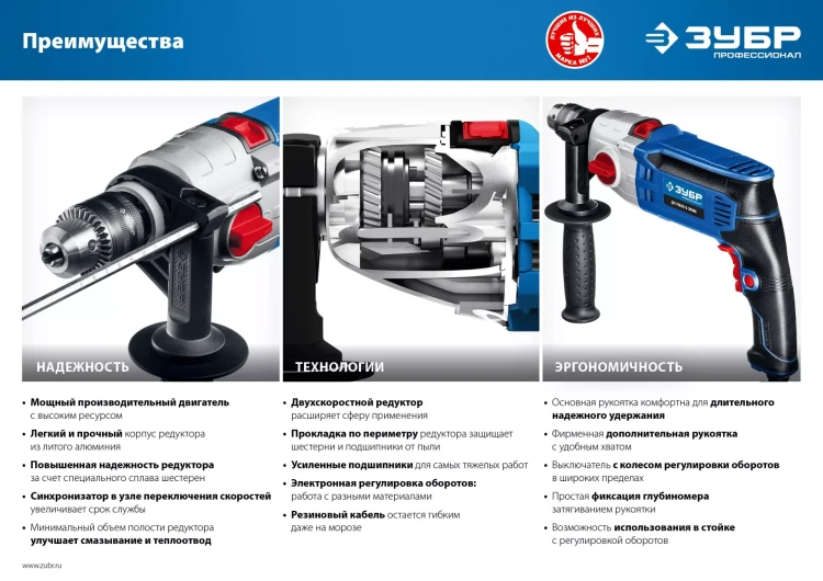 Дрель ударная двухскоростная ДУ-П850-2 ЭРМ серия ПРОФЕССИОНАЛ купить в Урае