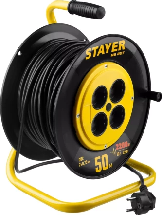Удлинитель на катушке &quot;MS 207&quot;, 50 м, 2200 Вт, 4 гнезда, ПВС 2x0,75 мм2, STAYER 55073-50 купить в Урае