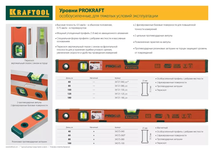 Уровень KRAFTOOL алюминиевый, 2 глазка, 100см 34721-100_z01 купить в Урае