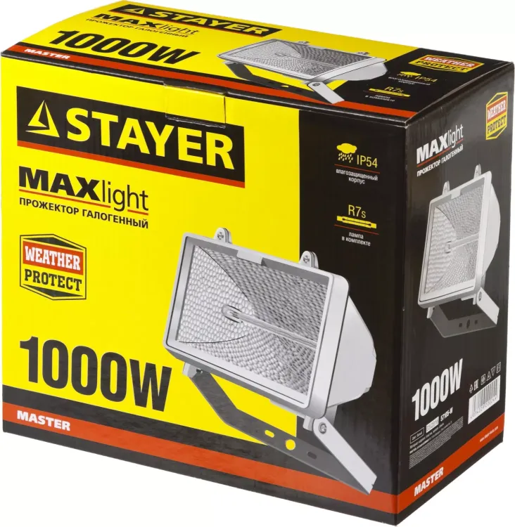 Прожектор STAYER "MASTER" MAXLight галогенный, с дугой крепления под установку, белый, 1000Вт 57105-W купить в Урае