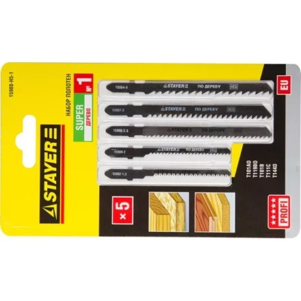 Набор STAYER &quot;PROFI&quot; Пилки &quot;УНИВЕРСАЛ №1&quot; для эл/лобзика, по дереву, EU-хвост., 5шт 15980-H5-1 купить в Урае